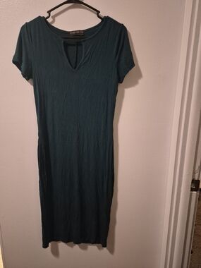 Forever 21 Teal Short-Sleeve Keyhole Midi Dress